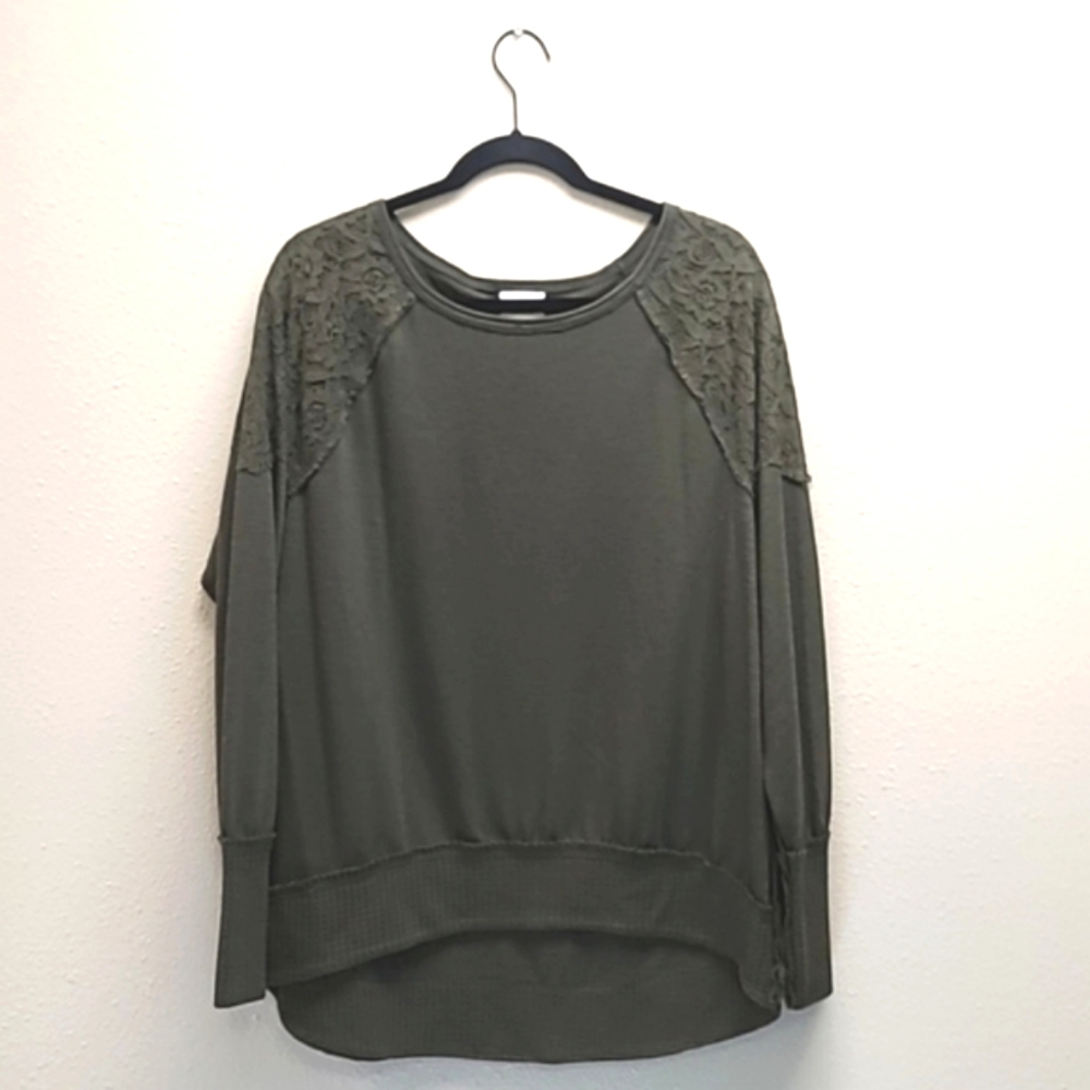 Knox Rose Olive Green & Lace Boho Top